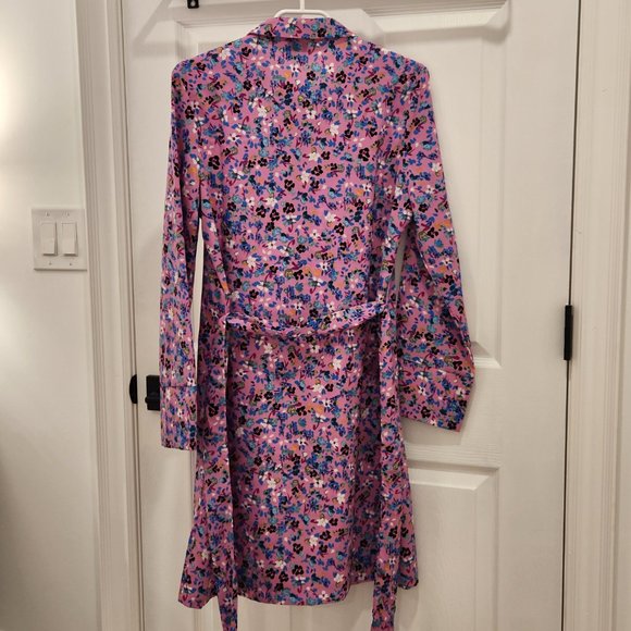 Vero Moda Button-Up Pink Floral Print Long-Sleeved Dress with Belt - Picture 3 of 6
